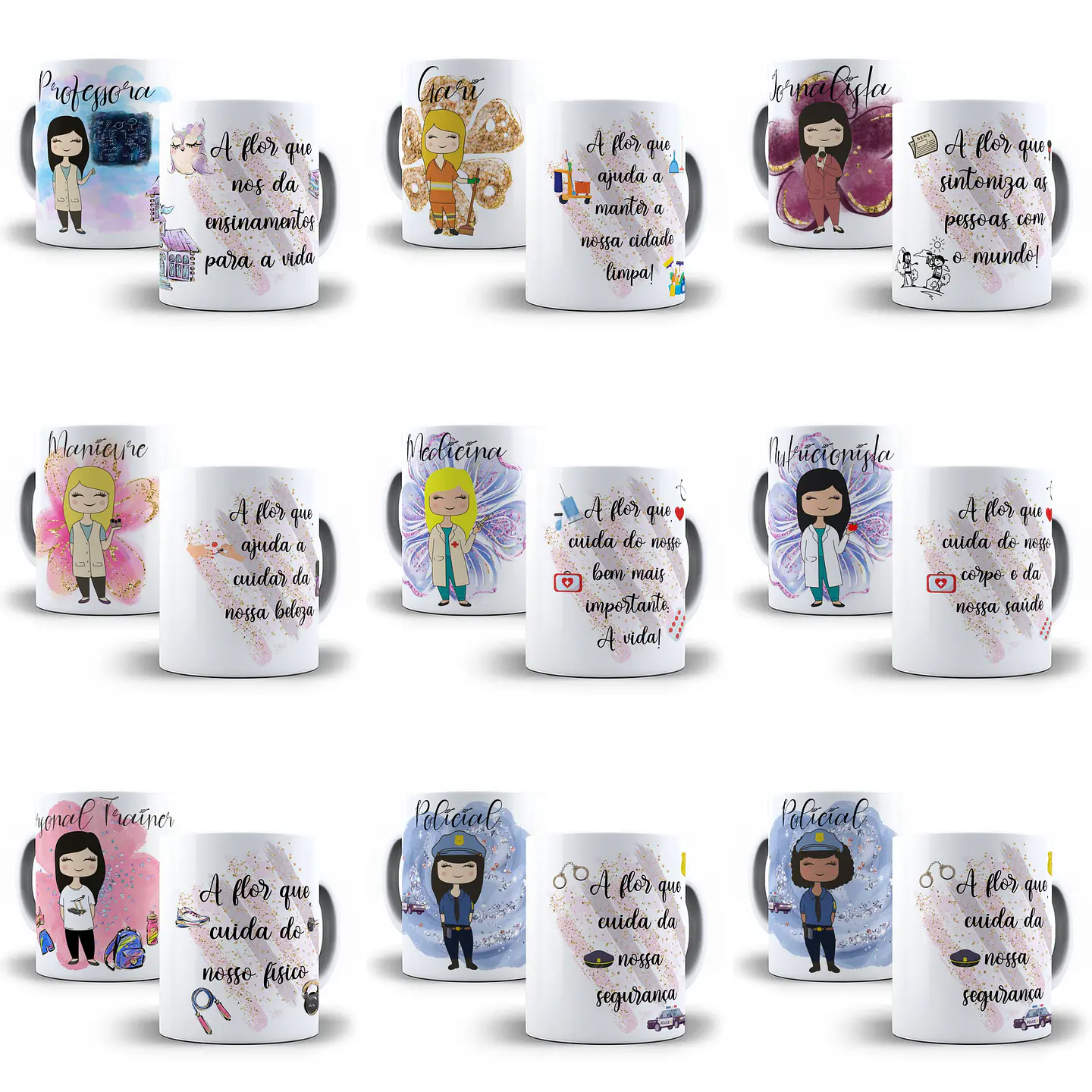 32 Artes para Caneca Profissões Feminina Editável em Corel Draw + Png 3