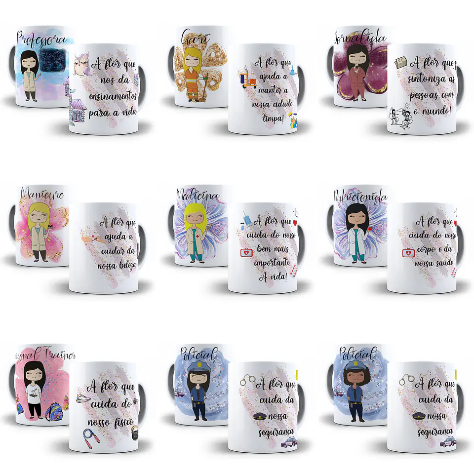 32 Artes para Caneca Profissões Feminina Editável em Corel Draw + Png 3