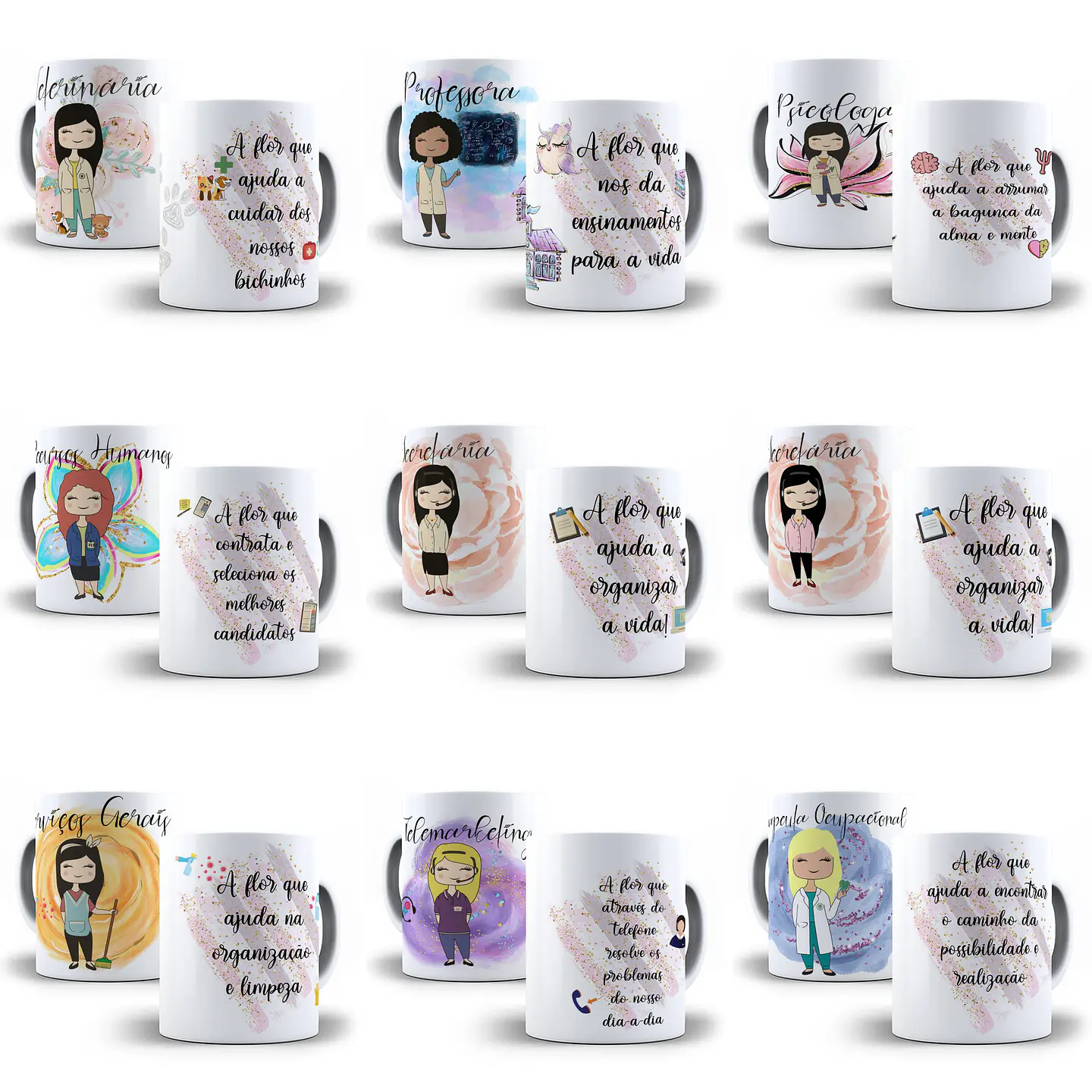 32 Artes para Caneca Profissões Feminina Editável em Corel Draw + Png 4