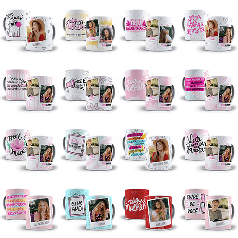 80 Artes para Caneca Dia das Mulheres Editável em Corel Draw + Png