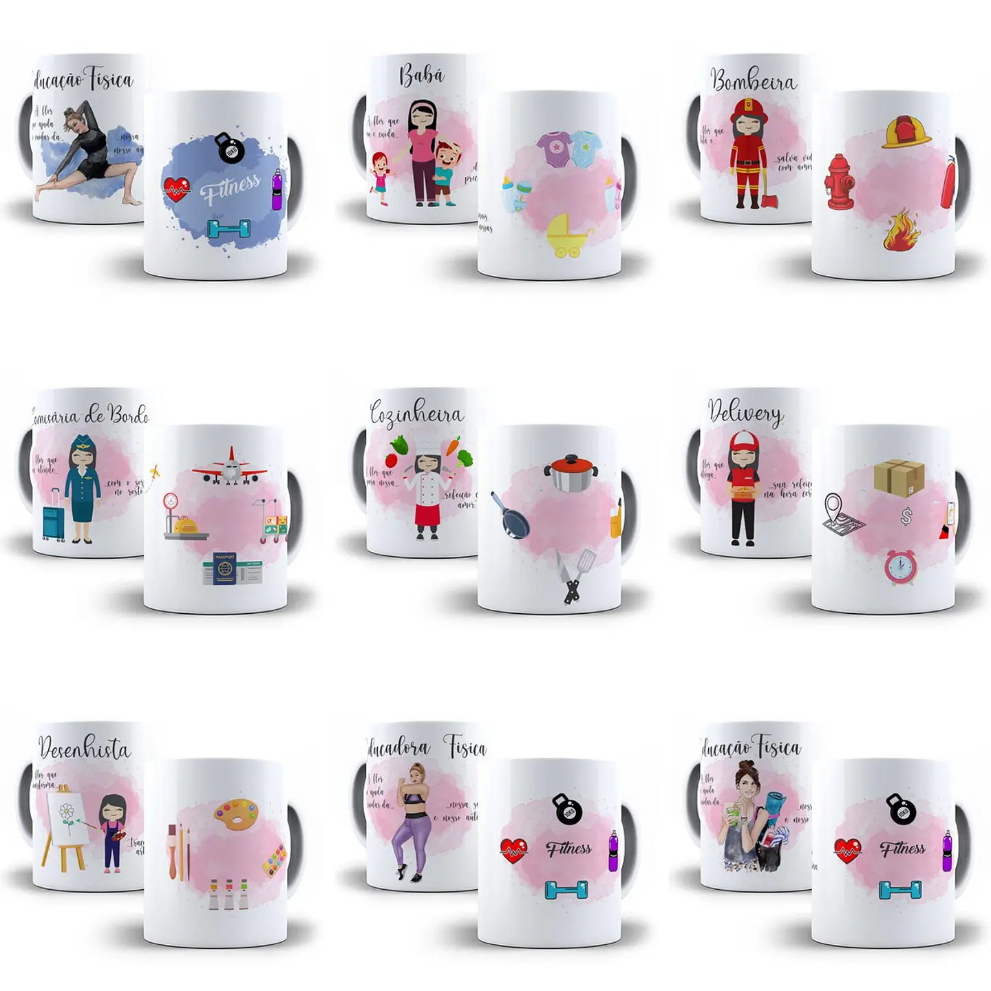 103 Artes para Caneca Profissões Feminina Editável em Corel Draw + Png 2