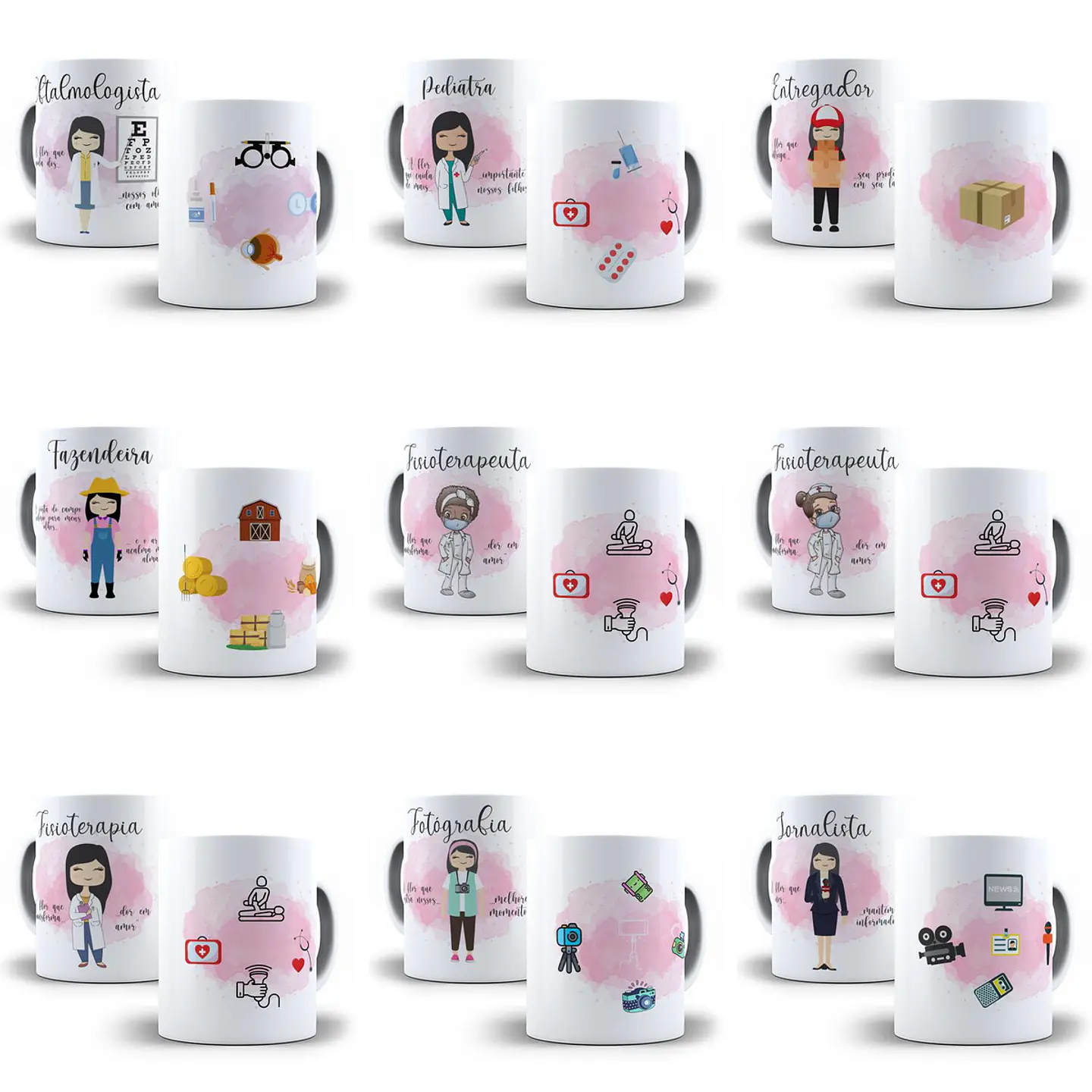 103 Artes para Caneca Profissões Feminina Editável em Corel Draw + Png 3