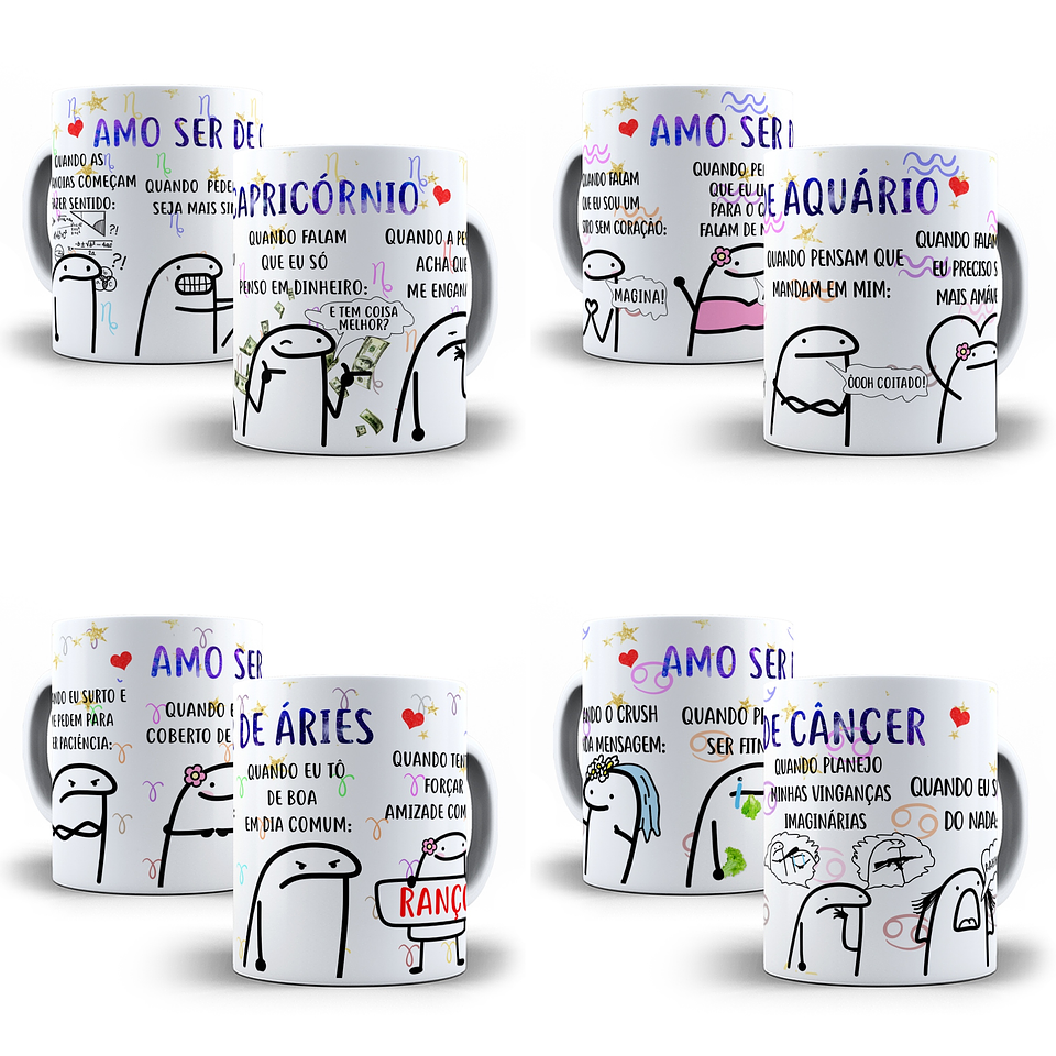 12 Artes Caneca Flork Signos 3 Editável em Corel Draw + Png 1