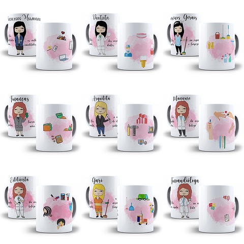 103 Artes para Caneca Profissões Feminina Editável em Corel Draw + Png