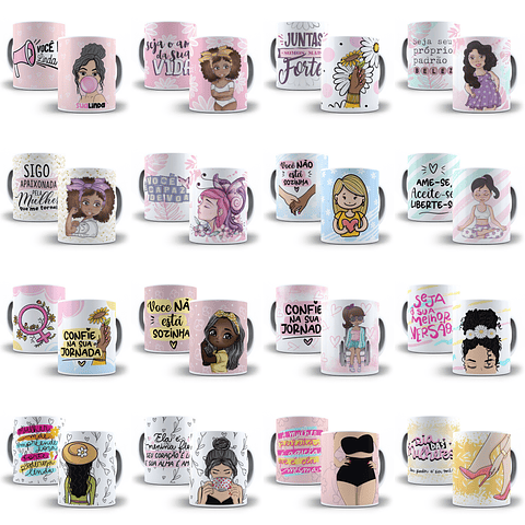 80 Artes para Caneca Dia das Mulheres Editável em Corel Draw + Png