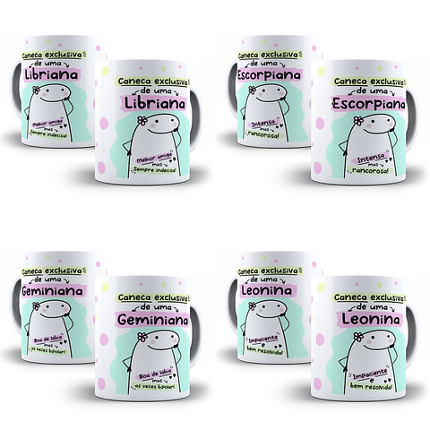 12 Artes Caneca Flork Signos 3.0 Arquivos Sublimação Jpeg