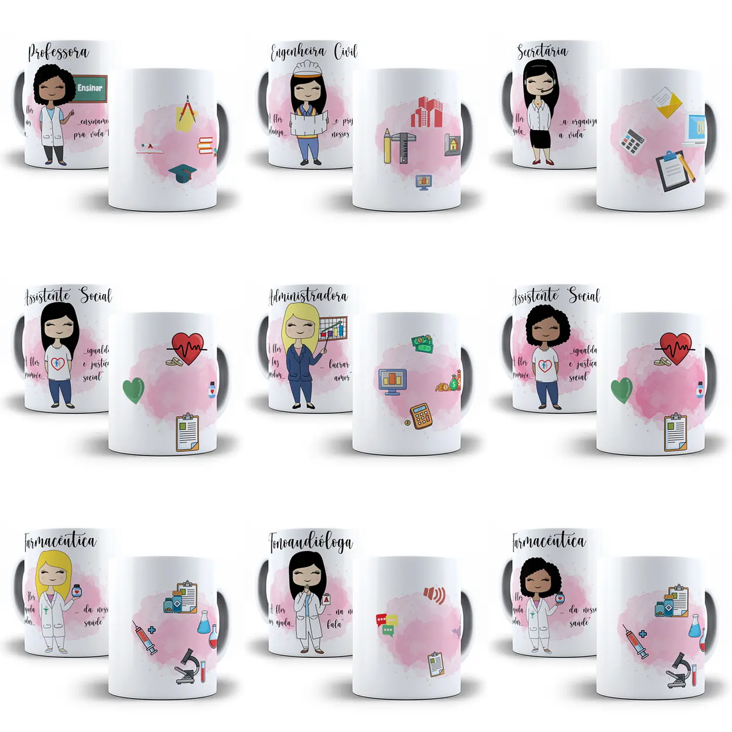 103 Artes para Caneca Profissões Feminina Editável em Corel Draw + Png 7
