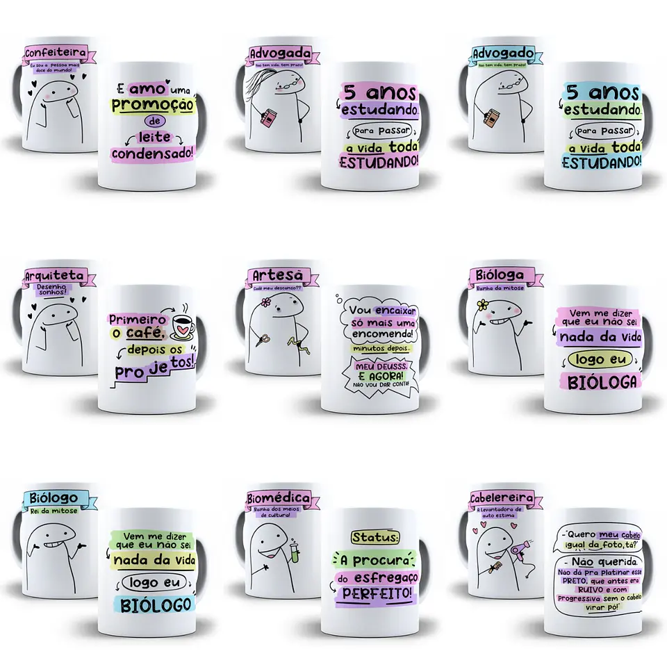 38 Artes Caneca Flork Profissões 3.0 Arquivos Sublimação Jpge 1