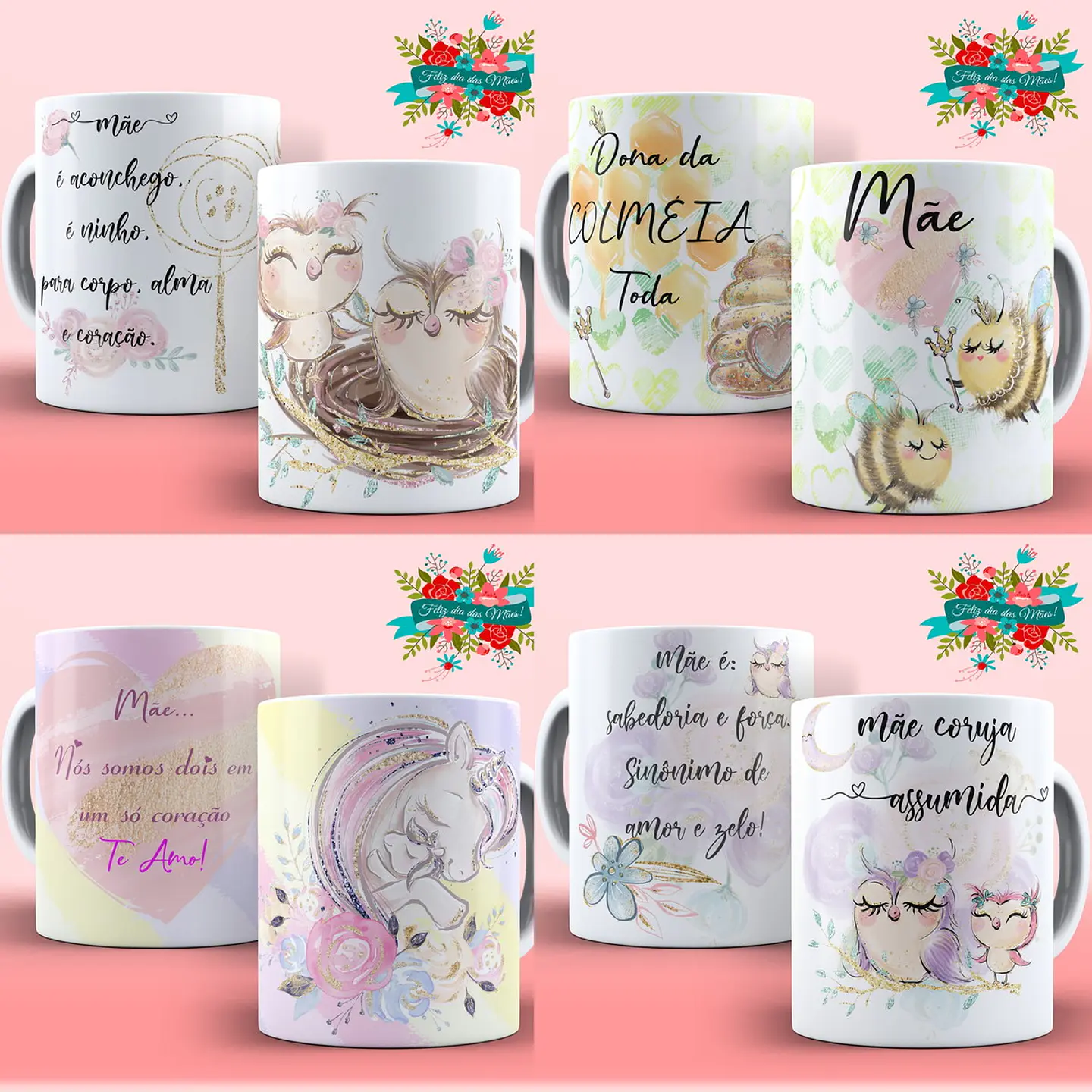 15 Artes Caneca Dia das Mães Editável em Corel Draw + Png 2