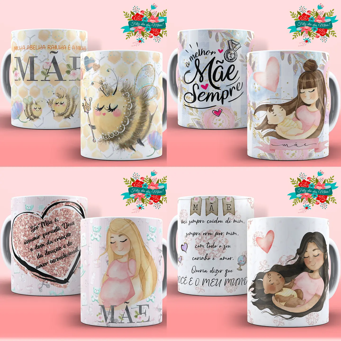 15 Artes Caneca Dia das Mães Editável em Corel Draw + Png 1