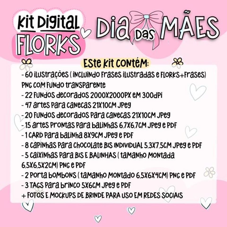 Kit Digital Flork Dia das Mães sem fundo Lt10 Arquivos Png 2