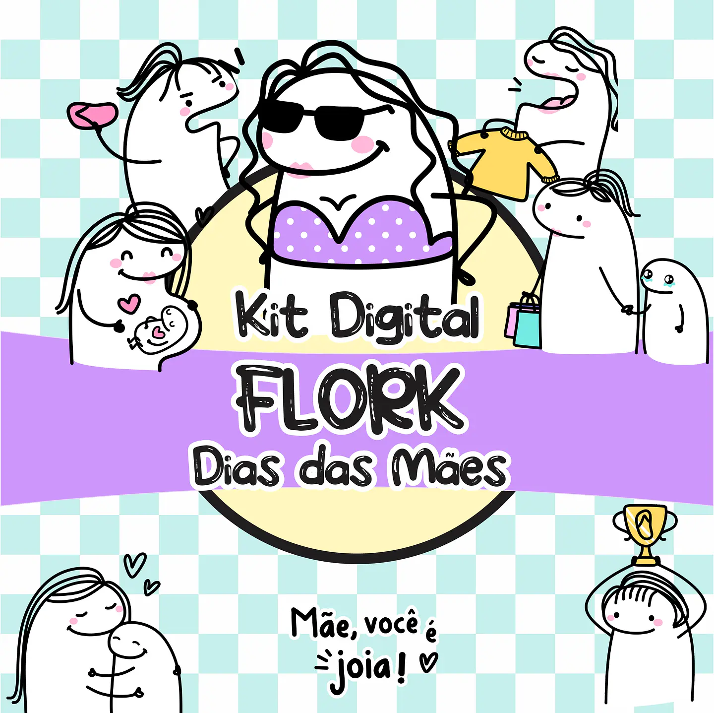 Kit Digital Flork Dia das Mães sem fundo Lt8 Arquivos Png 1