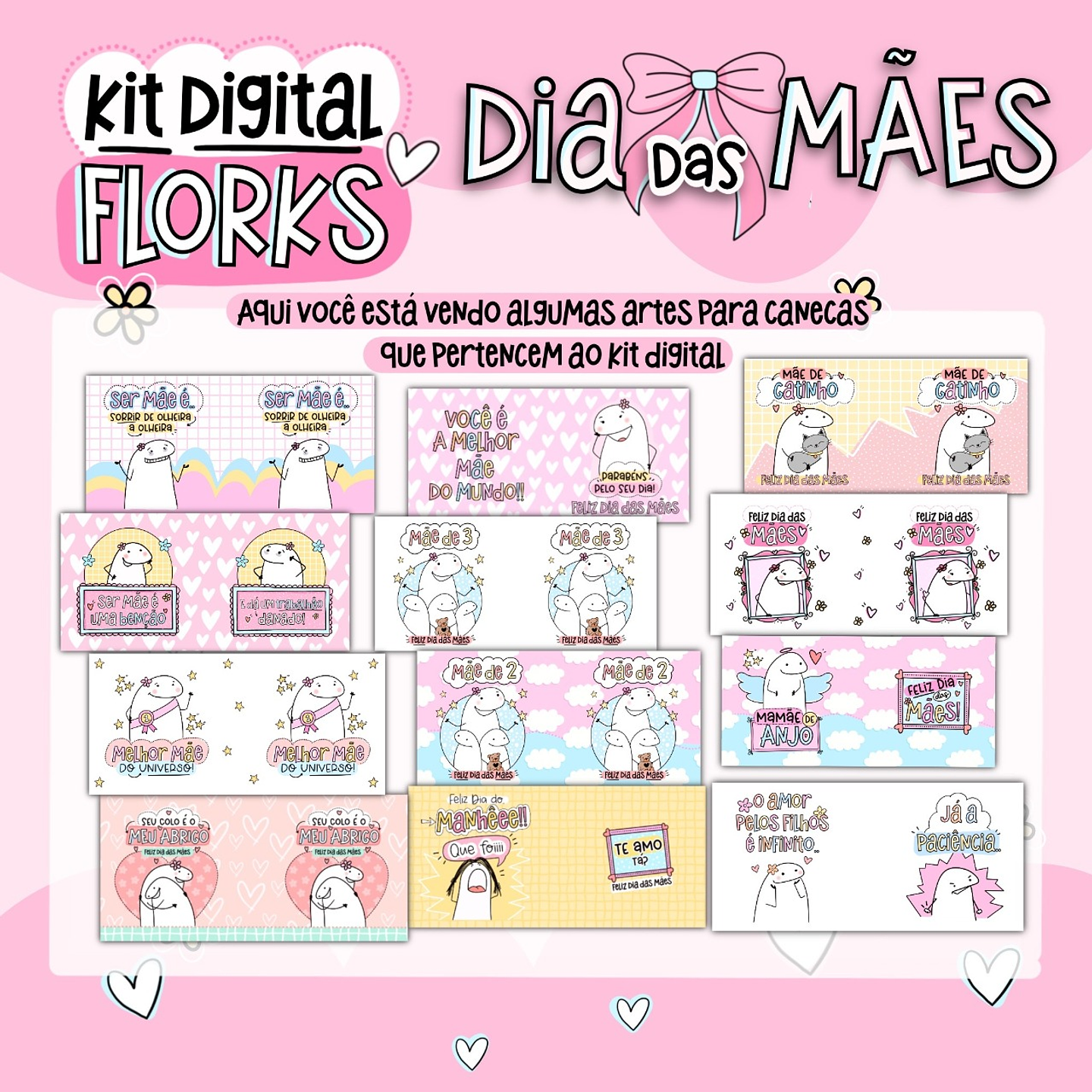 Kit Digital Flork Dia das Mães sem fundo Lt10 Arquivos Png 5