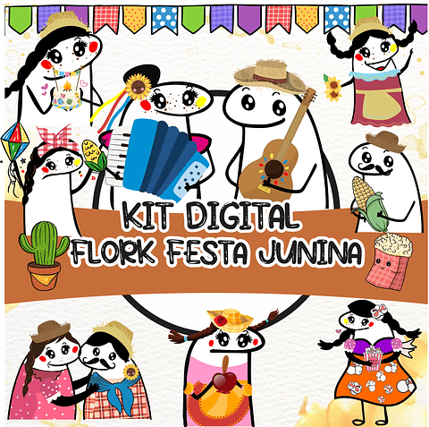 Kit Digital Flork Bento Memes Festa Junina Lt13 Arquivos Png e Jpg
