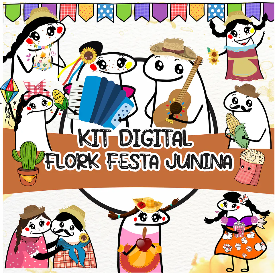 Kit Digital Flork Bento Memes Festa Junina Lt13 Arquivos Png e Jpg 1