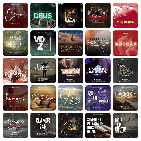 Pack Canva Igreja Culto Gospel Templates Editáveis 80 Artes + Bônus