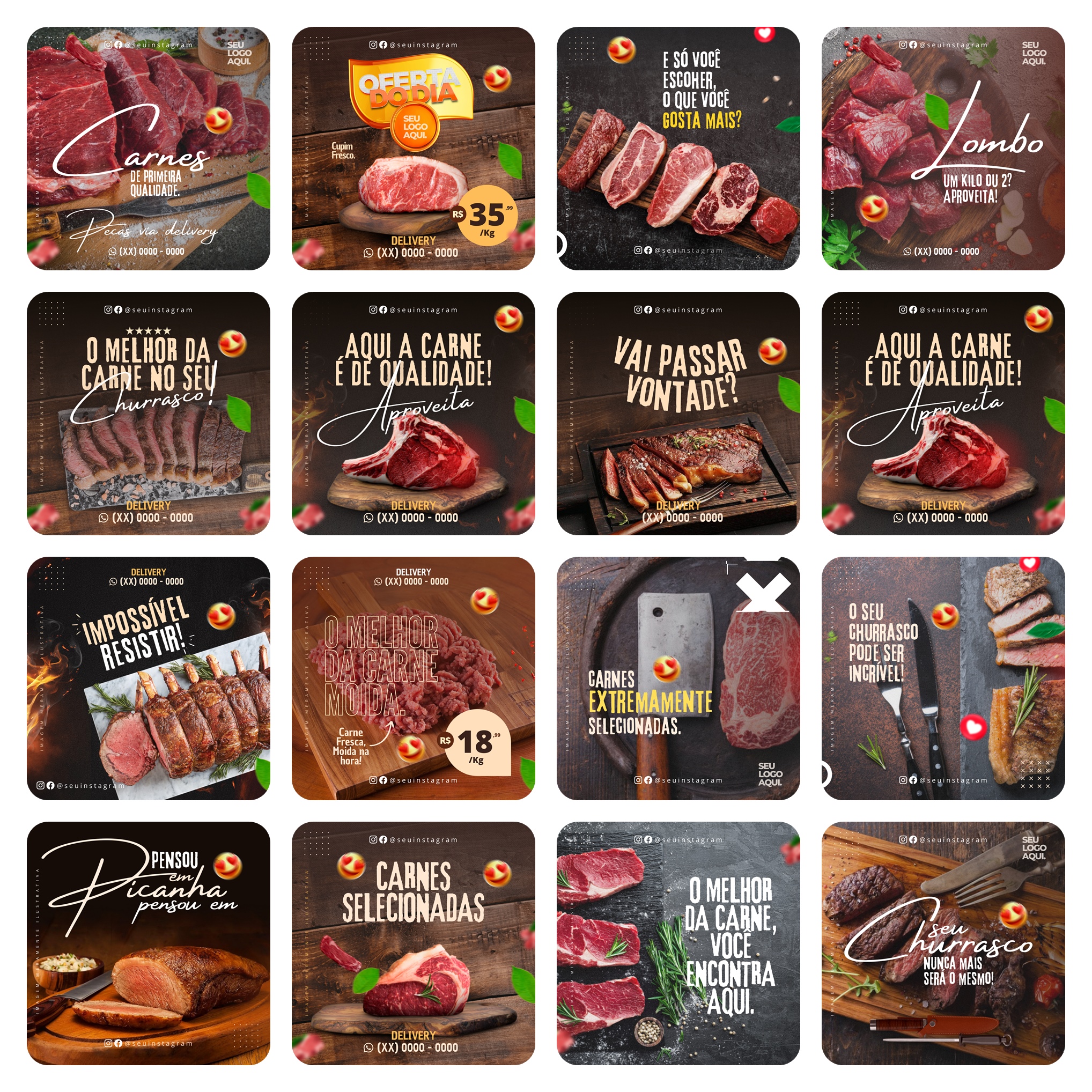 Pack Canva Açougue Templates Editáveis 40 Artes + Bônus 2