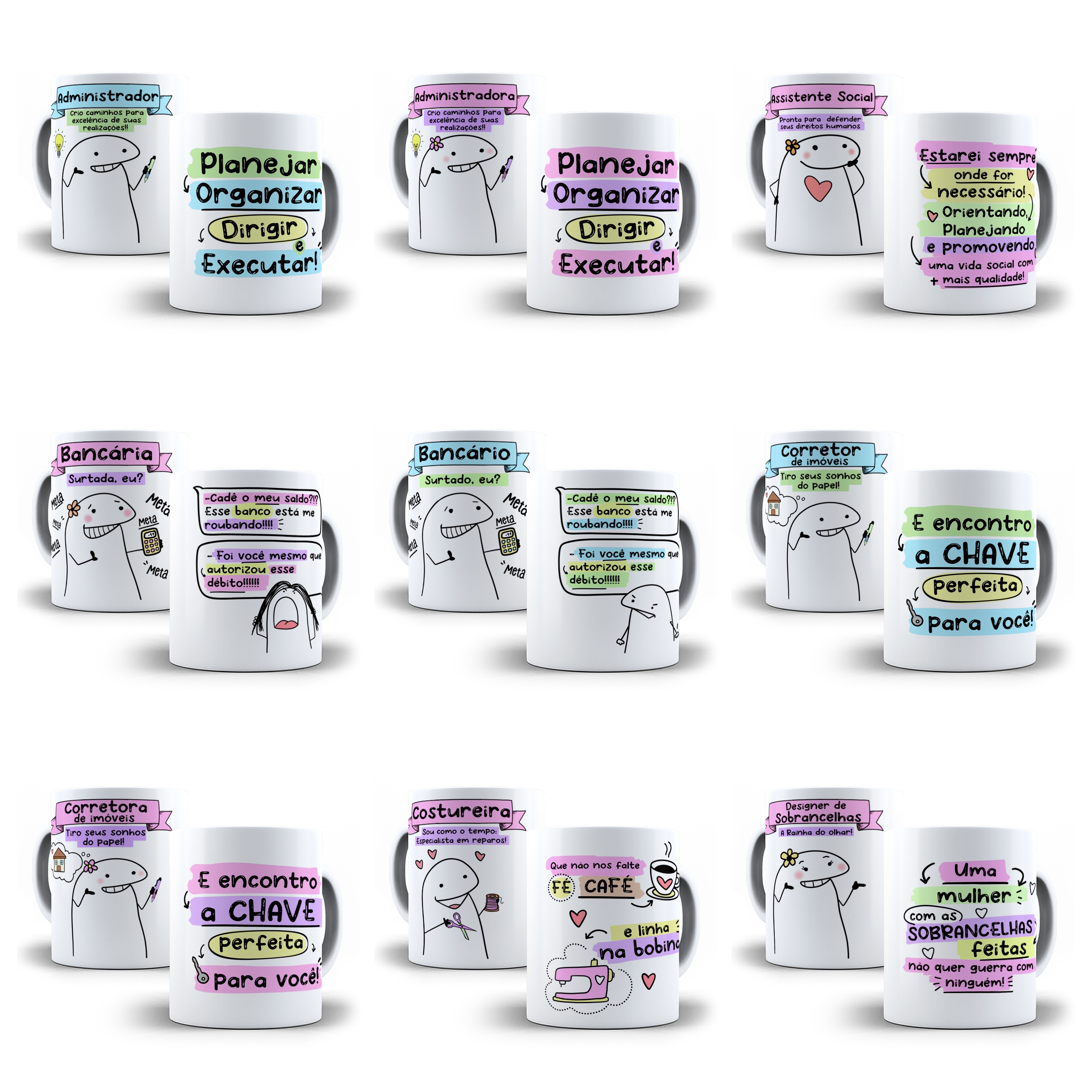 21 Artes Caneca Flork Profissões 2.0 Arquivos Sublimação Jpge