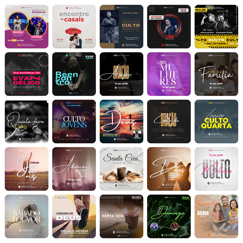 Pack Canva Igreja Culto Gospel Templates Editáveis 80 Artes + Bônus 2