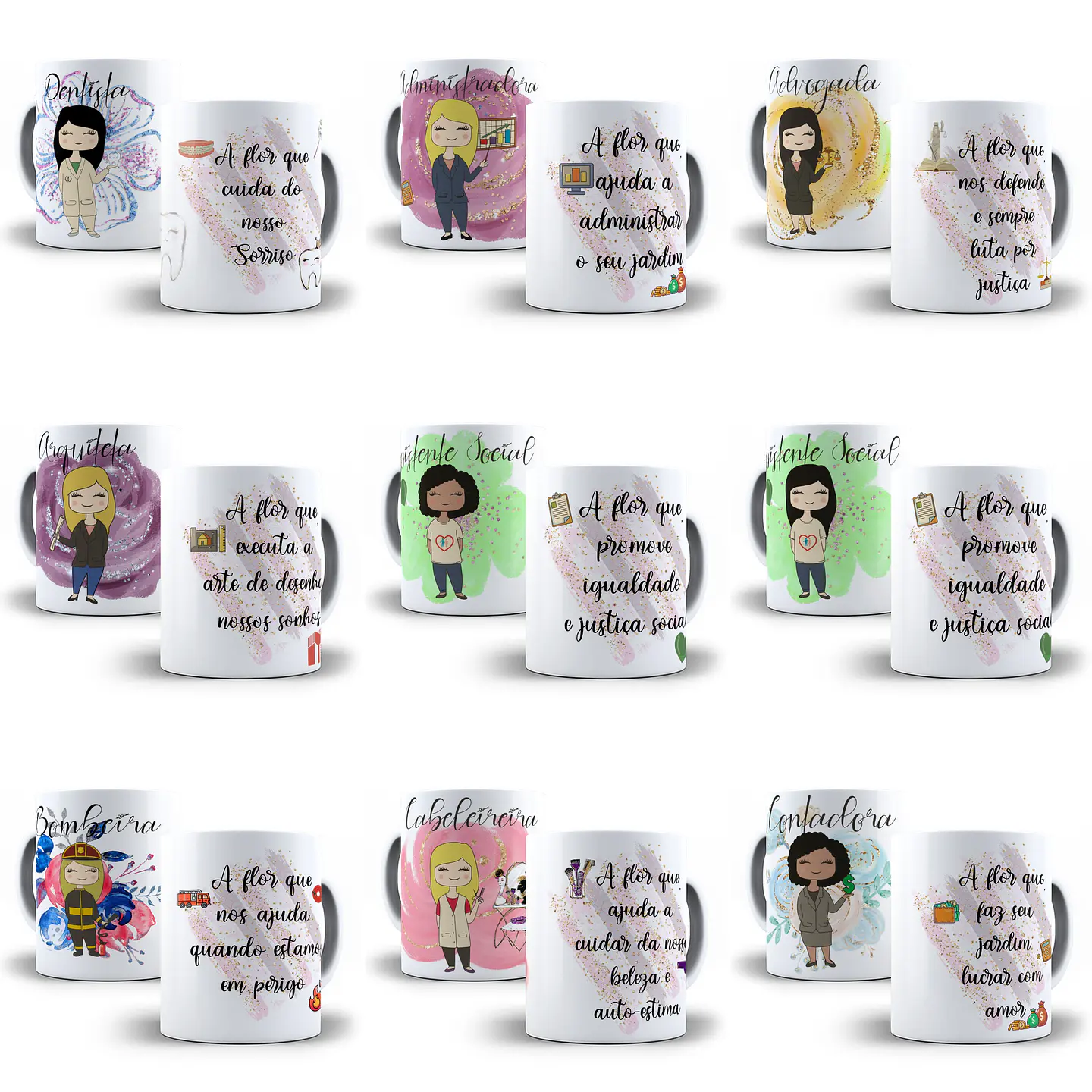 29 Artes para Caneca Profissão Feminina Editável em Corel Draw 1