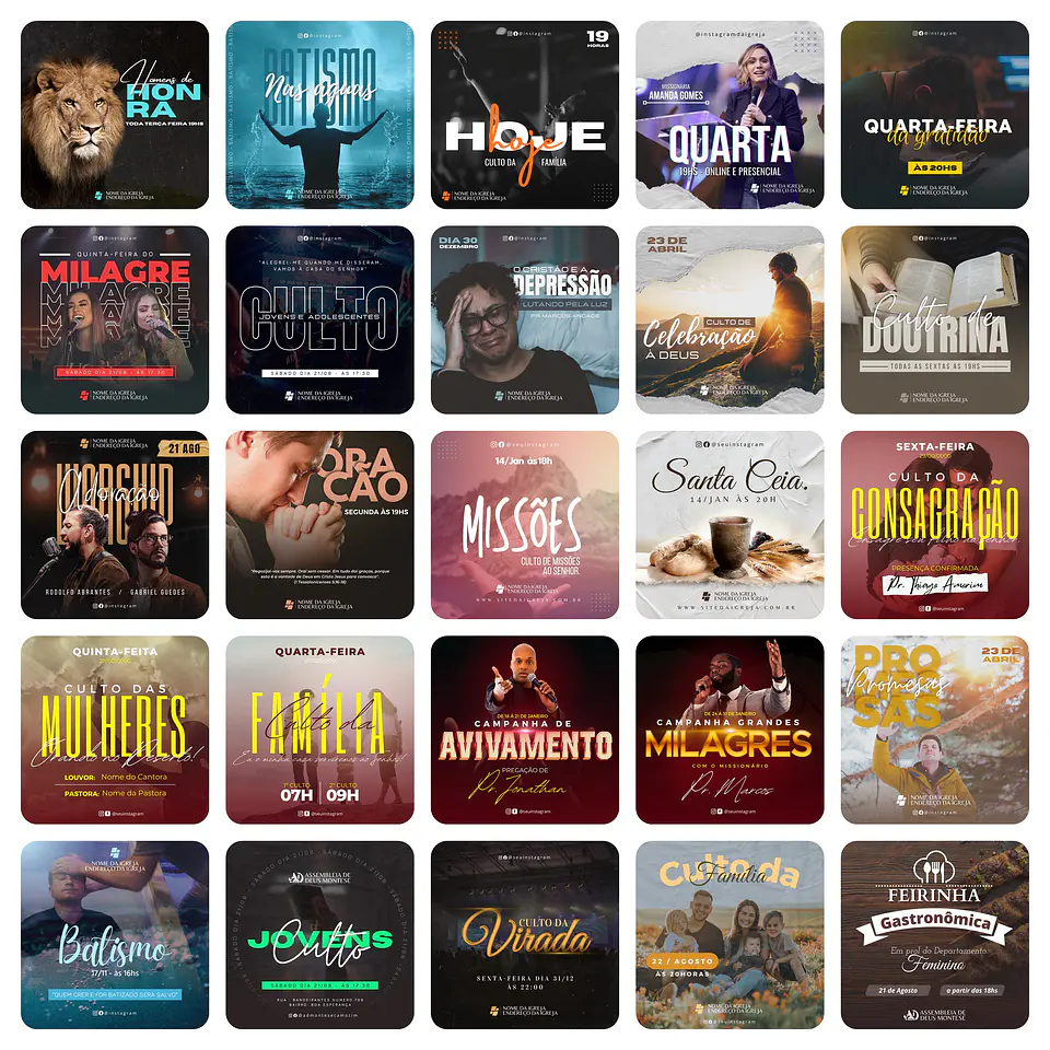 Pack Canva Igreja Culto Gospel Templates Editáveis 80 Artes + Bônus 3