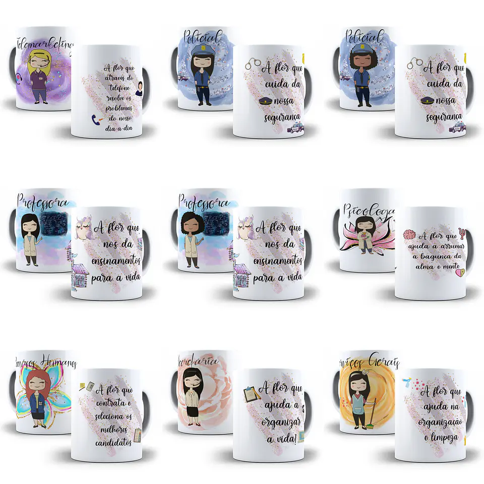 29 Artes para Caneca Profissão Feminina Editável em Corel Draw 3