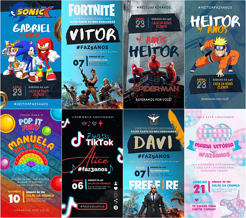 Pack Canva Convites Infantis Templates Editáveis 20 Artes