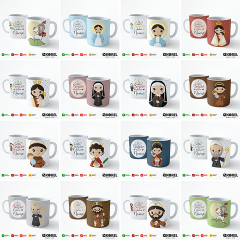 30 Artes para Caneca Santinhos Editável em Corel Draw 