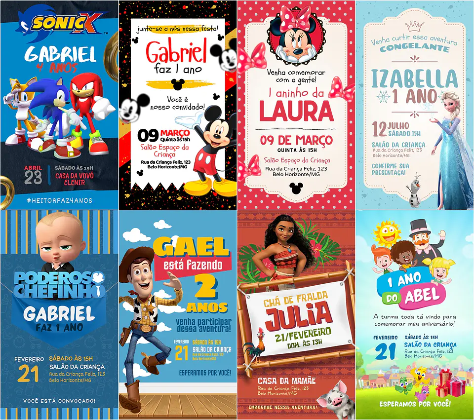 Pack Canva Convites Infantis Templates Editáveis 20 Artes 2