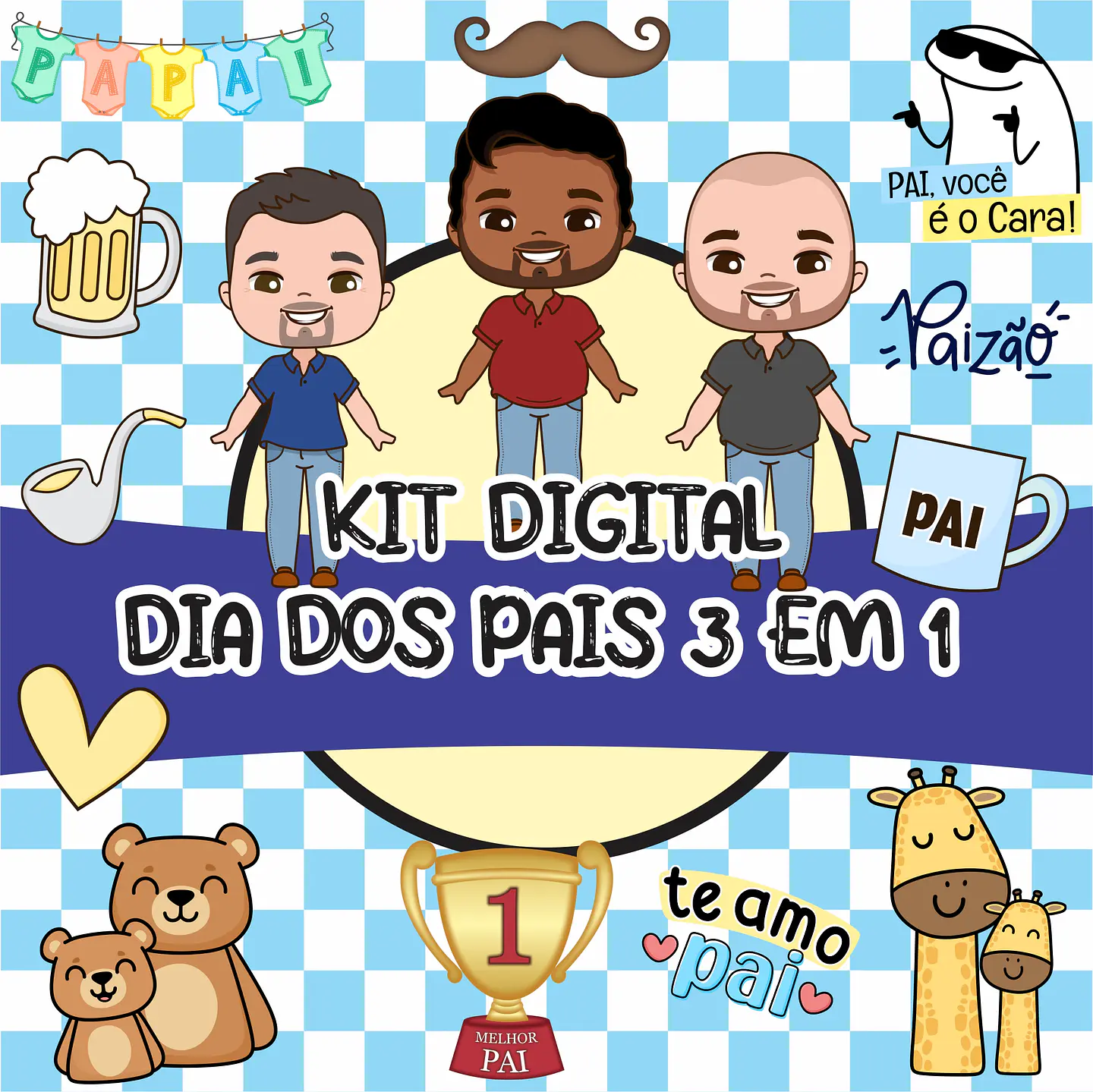 Kit Digital Dia dos Pais 3 em 1 Sublimação Arquivos Completo 1