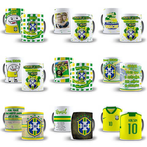 9 Artes Caneca Brasil Copa 2022 Editável em Corel Draw + Png
