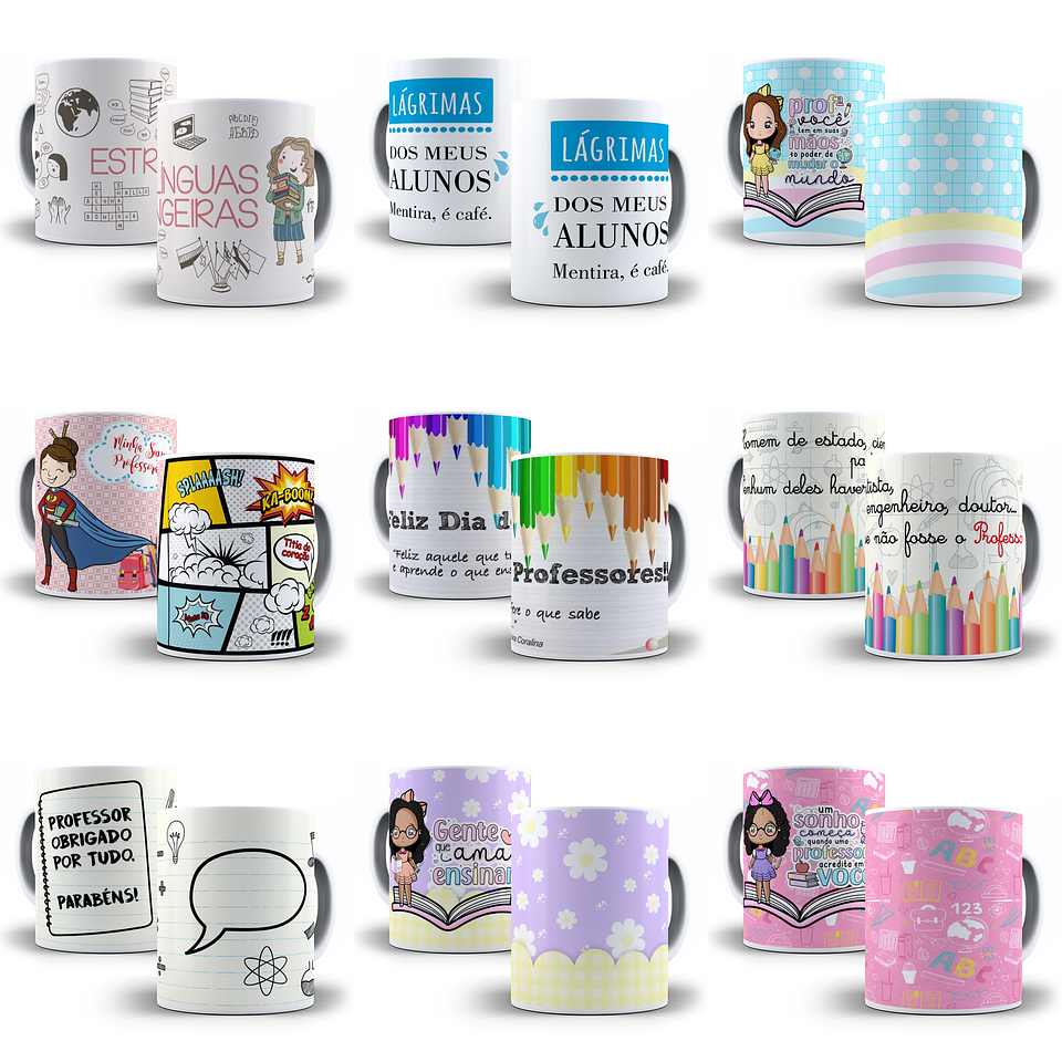 500 Artes Caneca Dia dos Professores Sublimação Arquivos em Corel Draw + Jpg 4