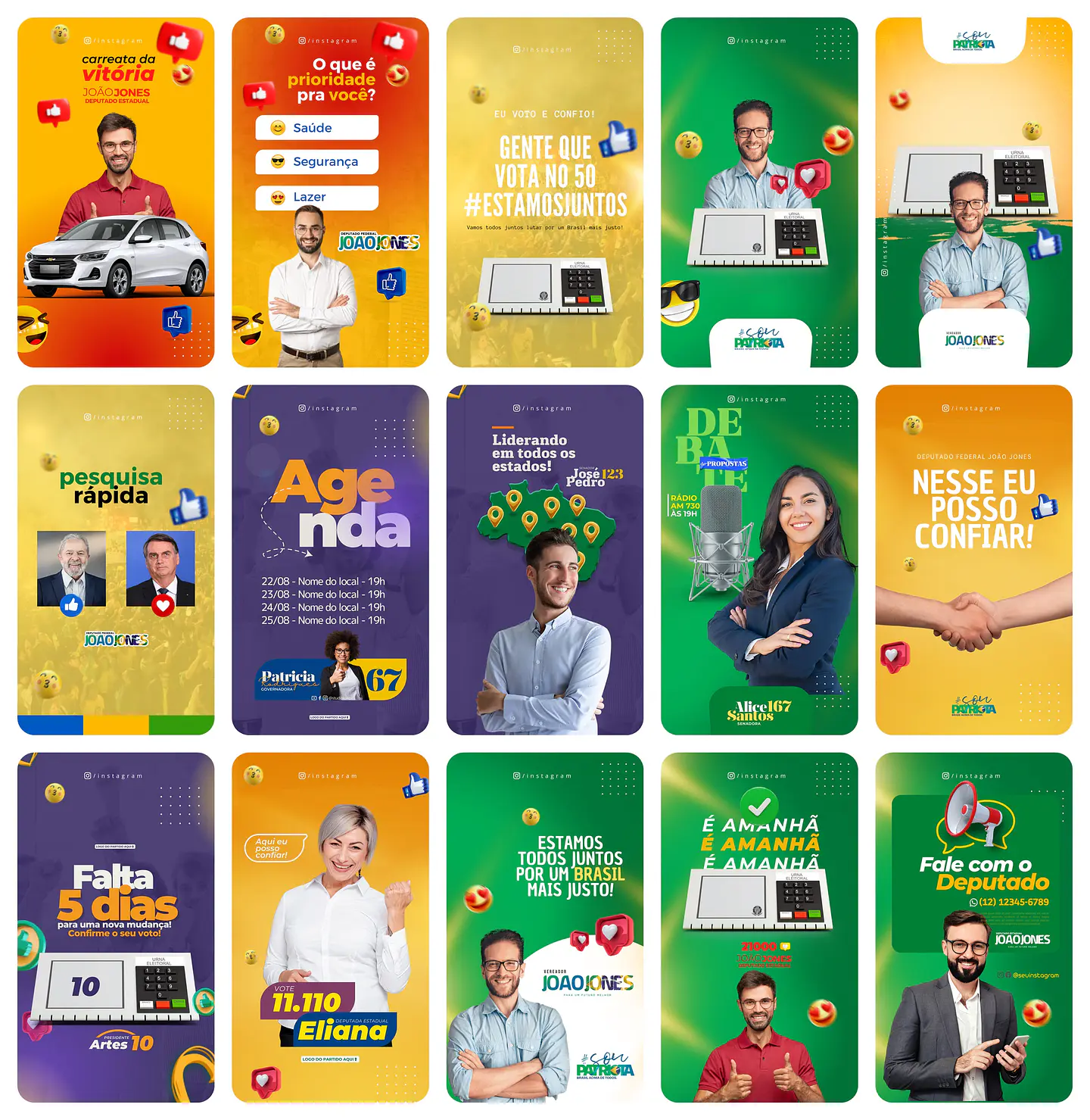 Pack Canva Campanha Política Eleição Templates Editáveis 45 Storie 1