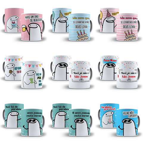 7 Artes Caneca Flork Aniversário Editável Photoshop + Png