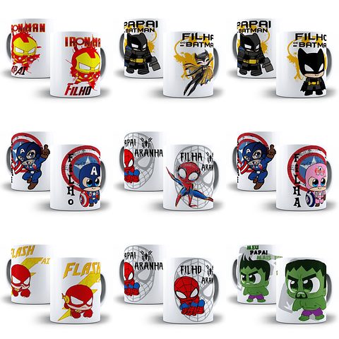 12 Artes Caneca Heróis Pais Geek Editável Corel Draw + Png