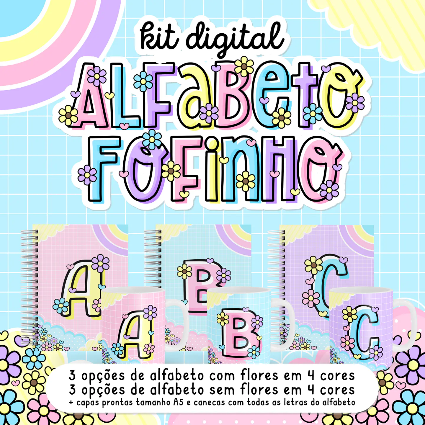 Kit Digital Alfabeto Fofinho Caneca Arquivos Sublimação Png 1
