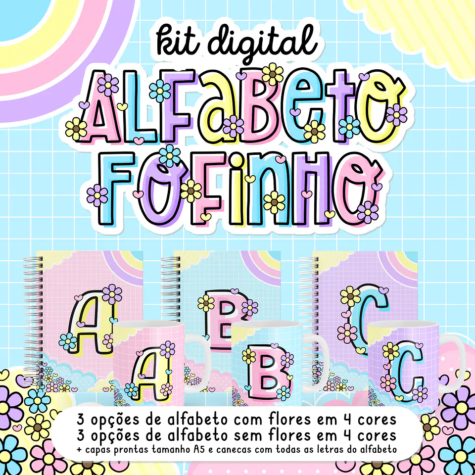 Kit Digital Alfabeto Fofinho Caneca Arquivos Sublimação Png 1