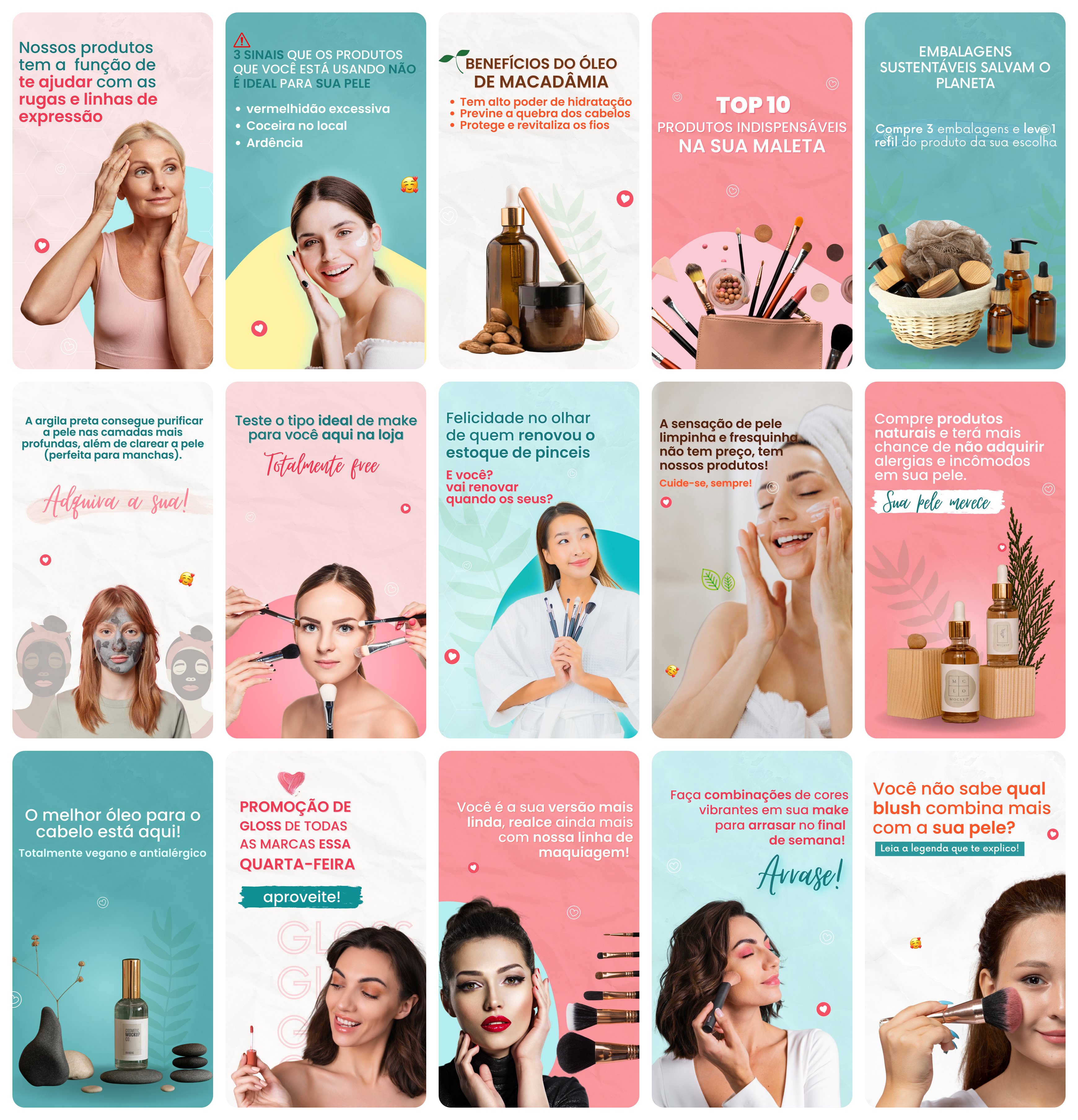 Pack Canva Cosmético Templates Editável 30 Artes Storie + Bônus