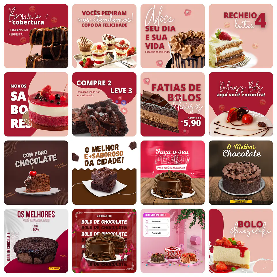 Pack Canva Confeitaria Templates Editável 40 Artes + Bônus 1