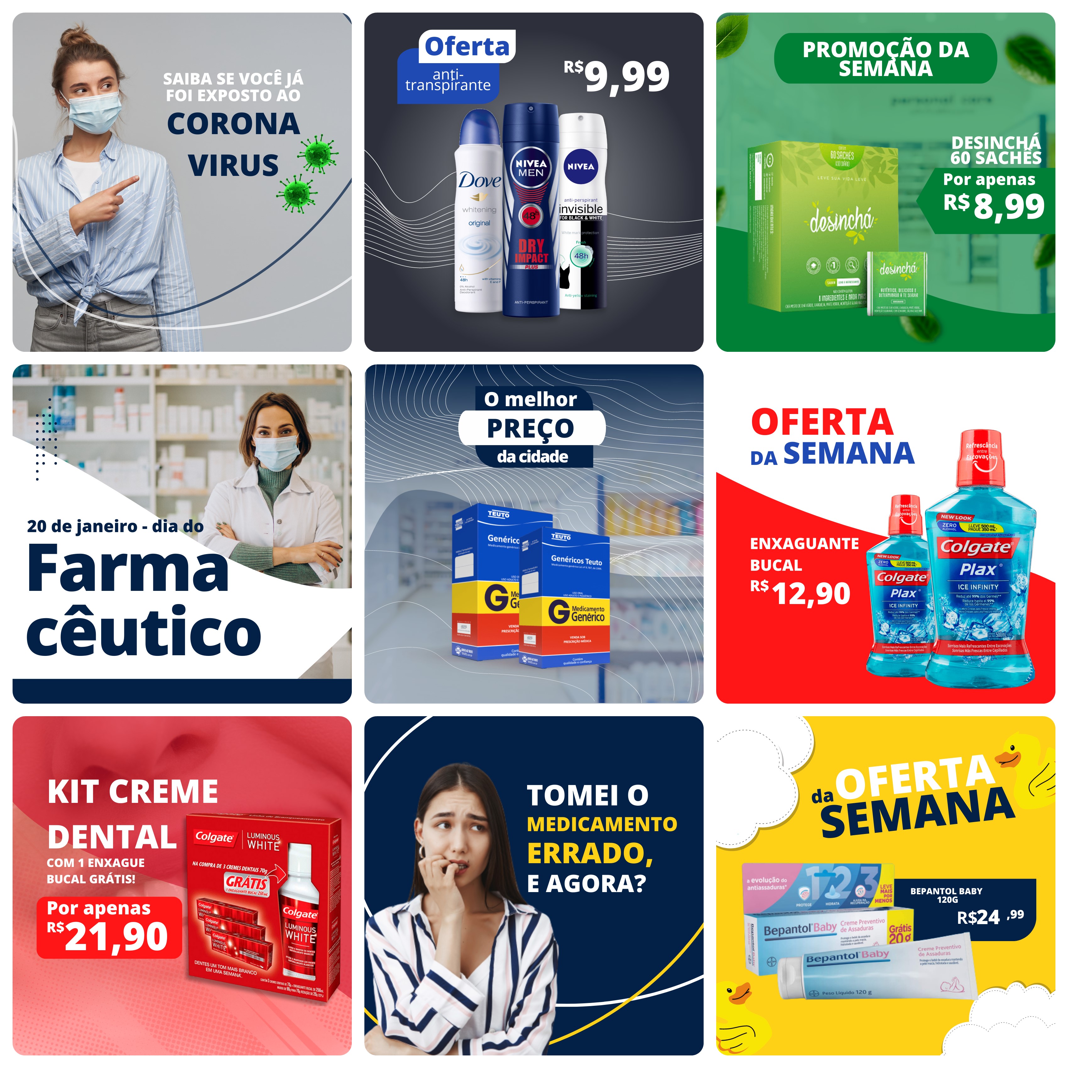 Pack Canva Farmácia Templates Editável 50 Artes + Bônus 2