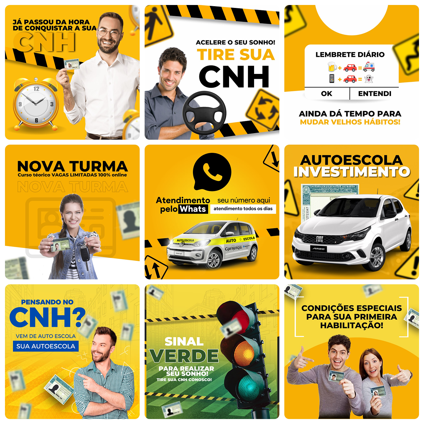 Pack Canva Auto Escola Templates Editável 26 Artes + Bônus 1