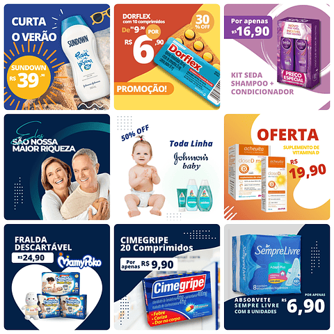 Pack Canva Farmácia Templates Editável 50 Artes + Bônus