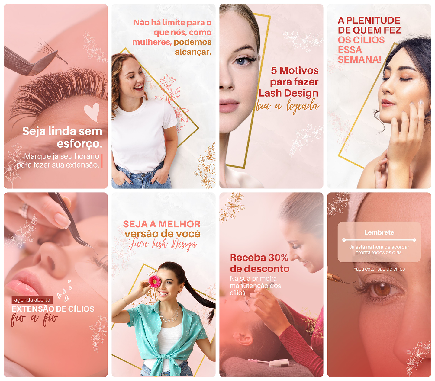 Pack Canva Lash Designer Templates Editável 28 Artes Storie + Bônus 2