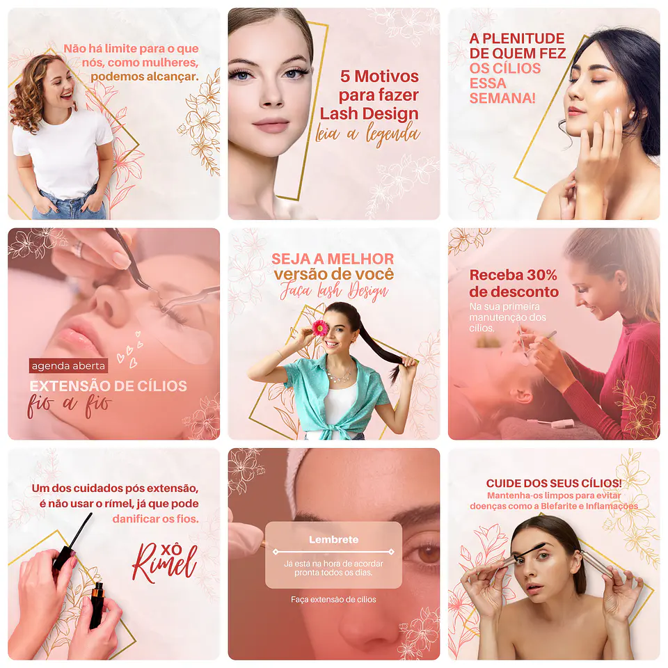 Pack Canva Lash Designer Templates Editável 30 Artes + Bônus 2