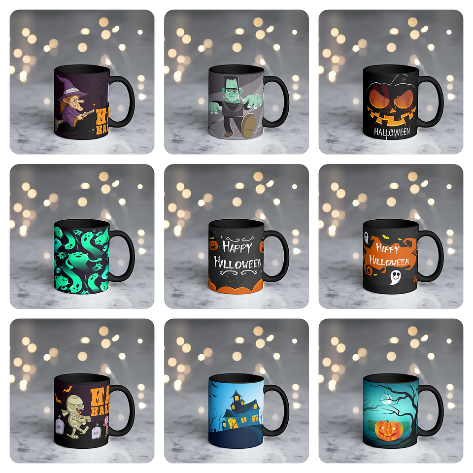 30 Artes para Caneca Halloween Editável Corel Draw + Png 2