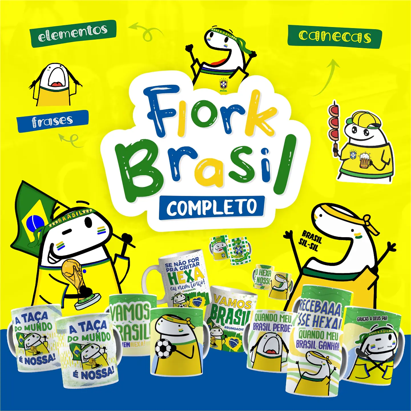 Kit Artes Canecas Flork Brasil Copa do Mundo 2022 Completo 1