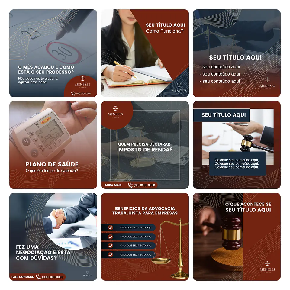 Pack Canva Advogados Template Editável 30 Artes + Bônus 1