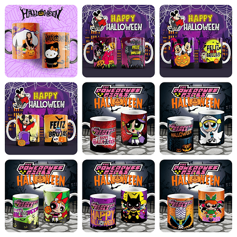 39 Artes Caneca Halloween Editável em Photoshop + Png