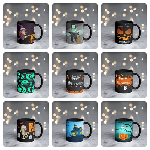 75 Artes para Caneca Halloween Arquivos Sublimação + Png