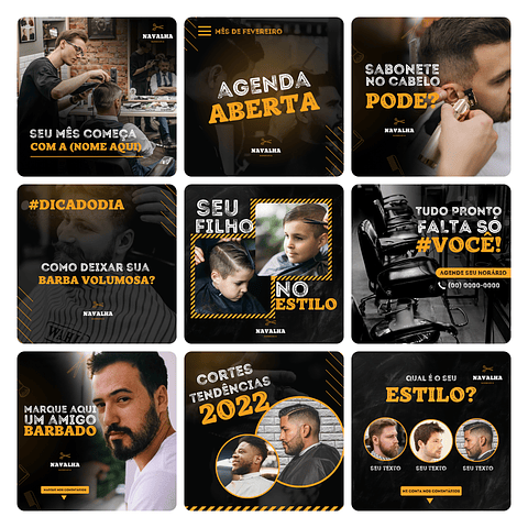 Pack Canva Barbearia Template Editável 30 Artes + Bônus